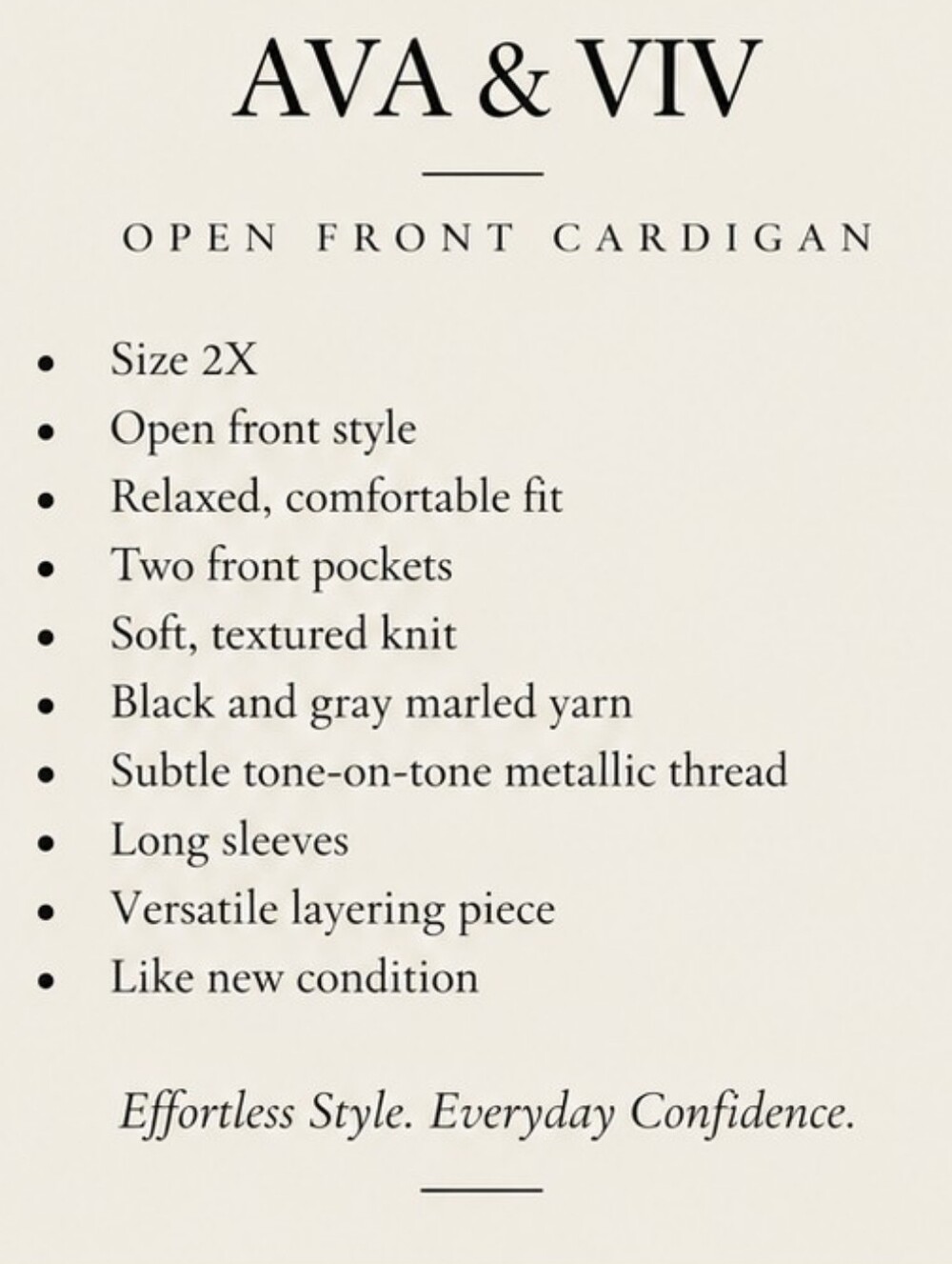 Ava & Viv 2X Open Front Cardigan Black Gray Metallic Knit Pockets - Picture 5 of 5